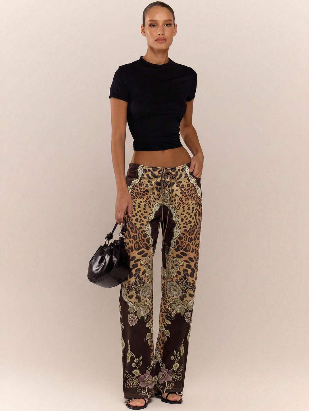 Leopard Print Lace Up Jeans