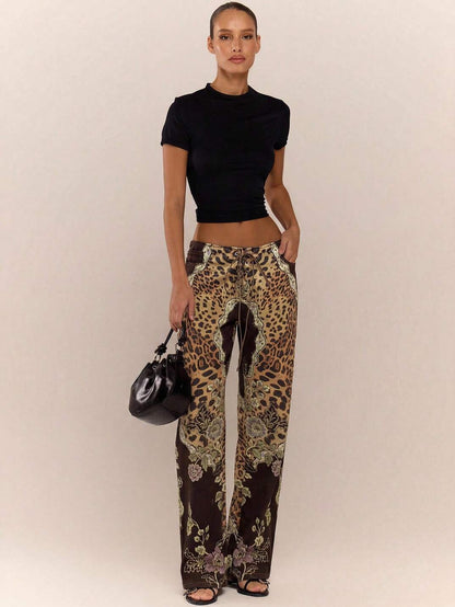 Leopard Print Lace Up Jeans
