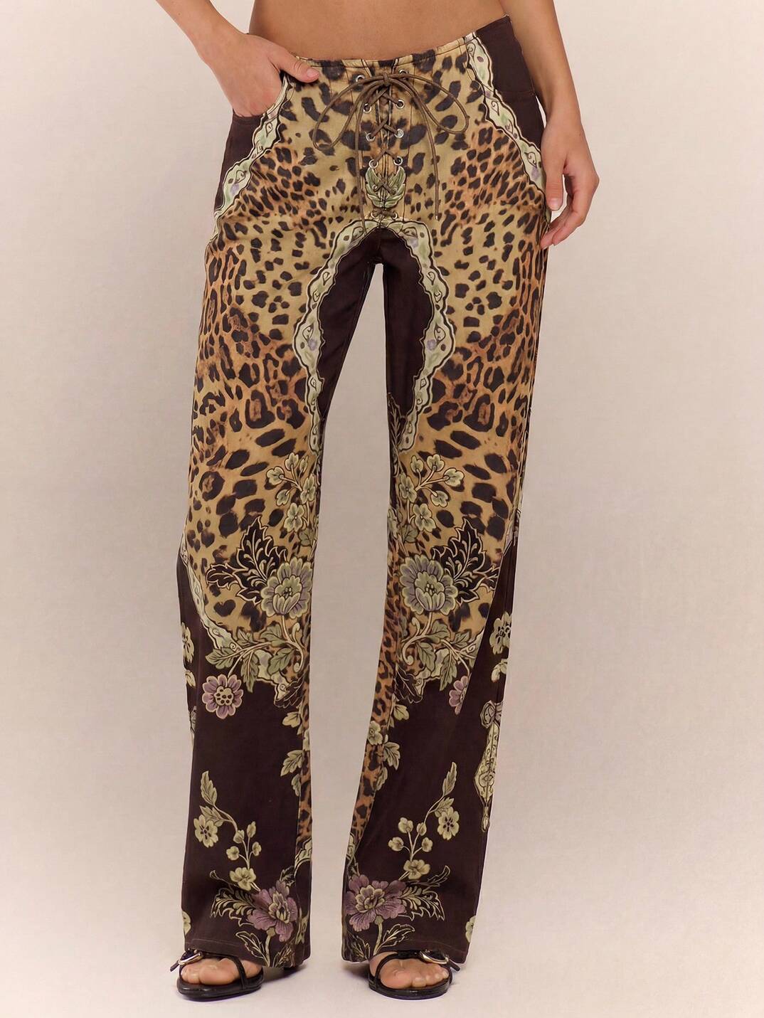 Leopard Print Lace Up Jeans