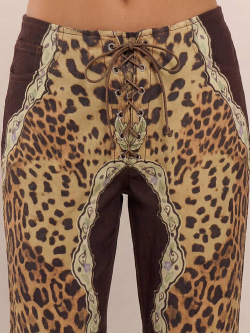 Leopard Print Lace Up Jeans