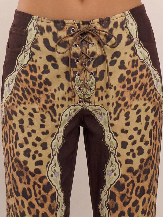 Leopard Print Lace Up Jeans